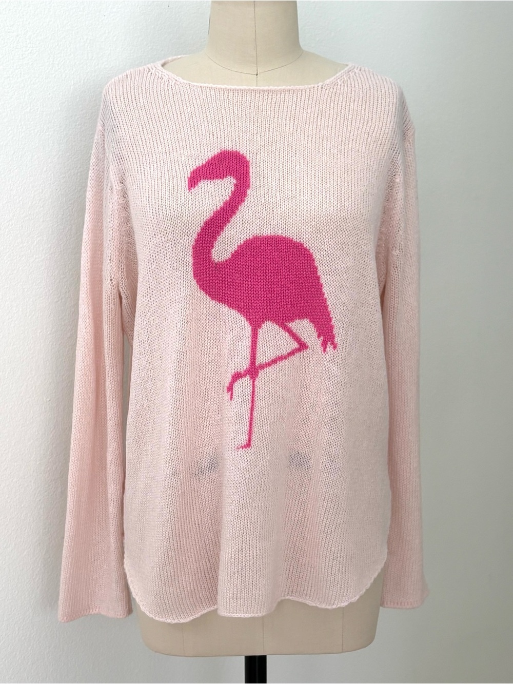 Wooden Ships Pink Flamingo Graphic Sweater Soft Lightweight Relaxed-Fit M/L